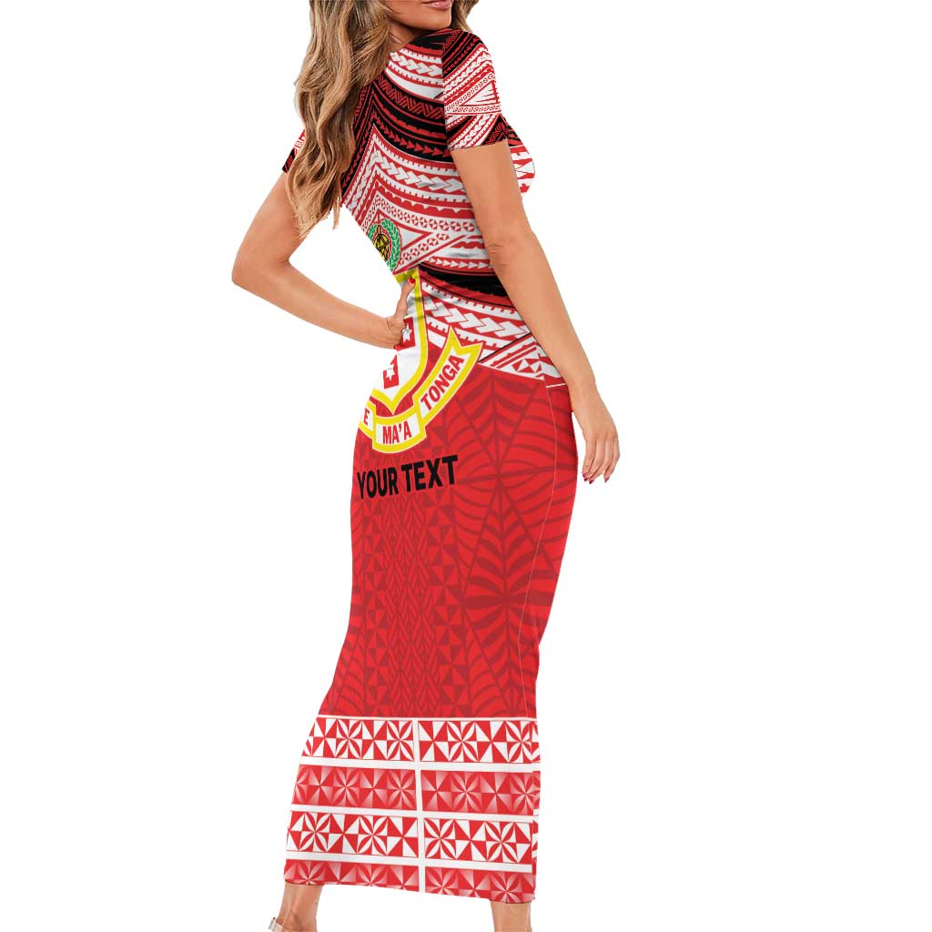 Personalised Kolisi Tonga College Atele Short Sleeve Bodycon Dress Polynesian Ngatu Tribal LT9 - Polynesian Pride