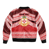 Personalised Kolisi Tonga College Atele Sleeve Zip Bomber Jacket Polynesian Ngatu Tribal