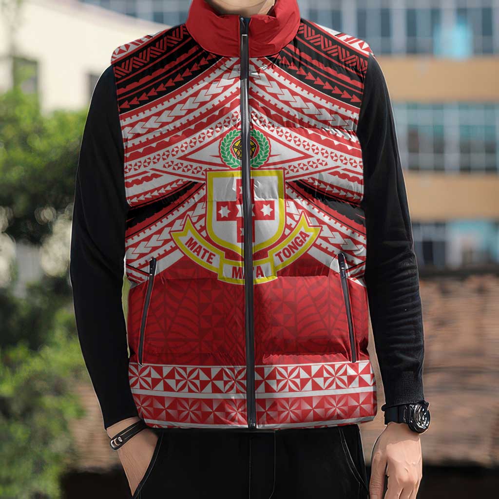 Personalised Kolisi Tonga College Atele Sleeveless Puffer Jacket Polynesian Ngatu Tribal - Polynesian Pride