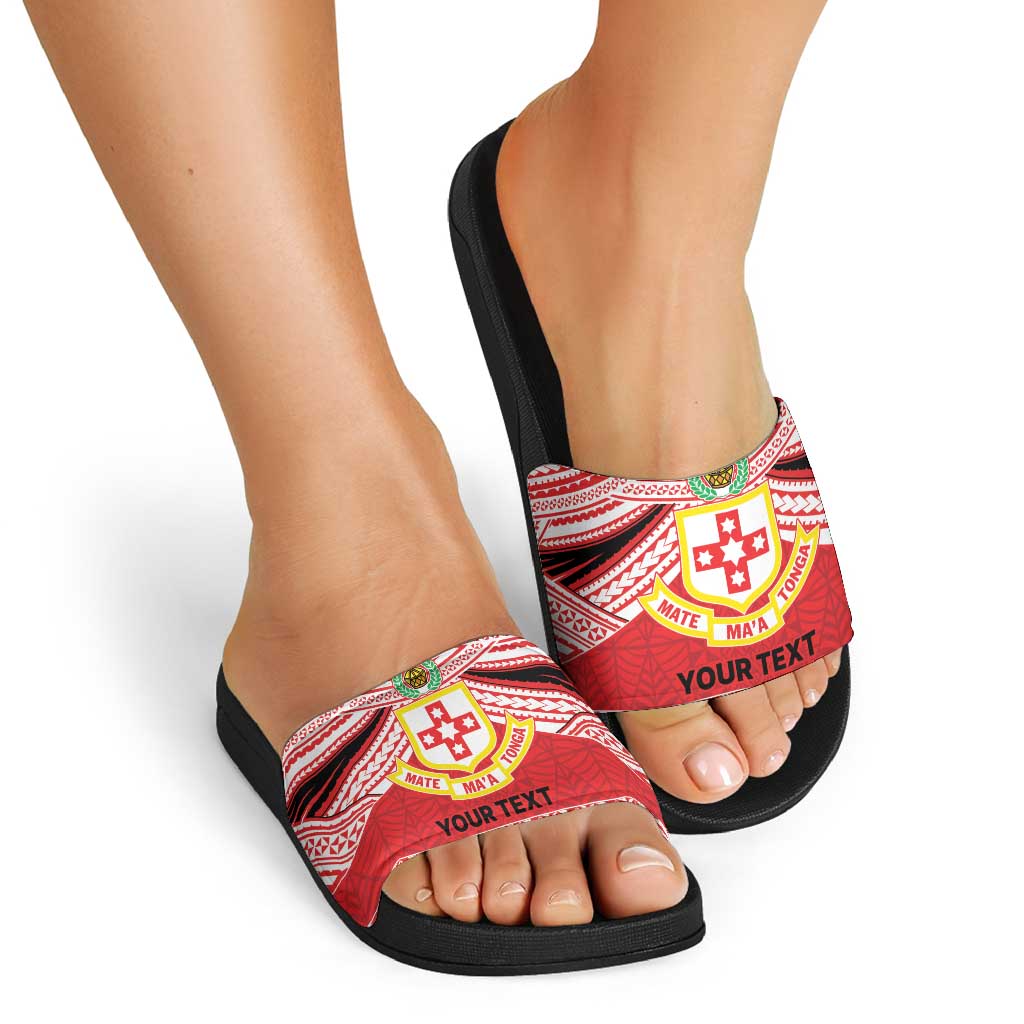 Personalised Kolisi Tonga College Atele Slide Sandals Polynesian Ngatu Tribal - Polynesian Pride