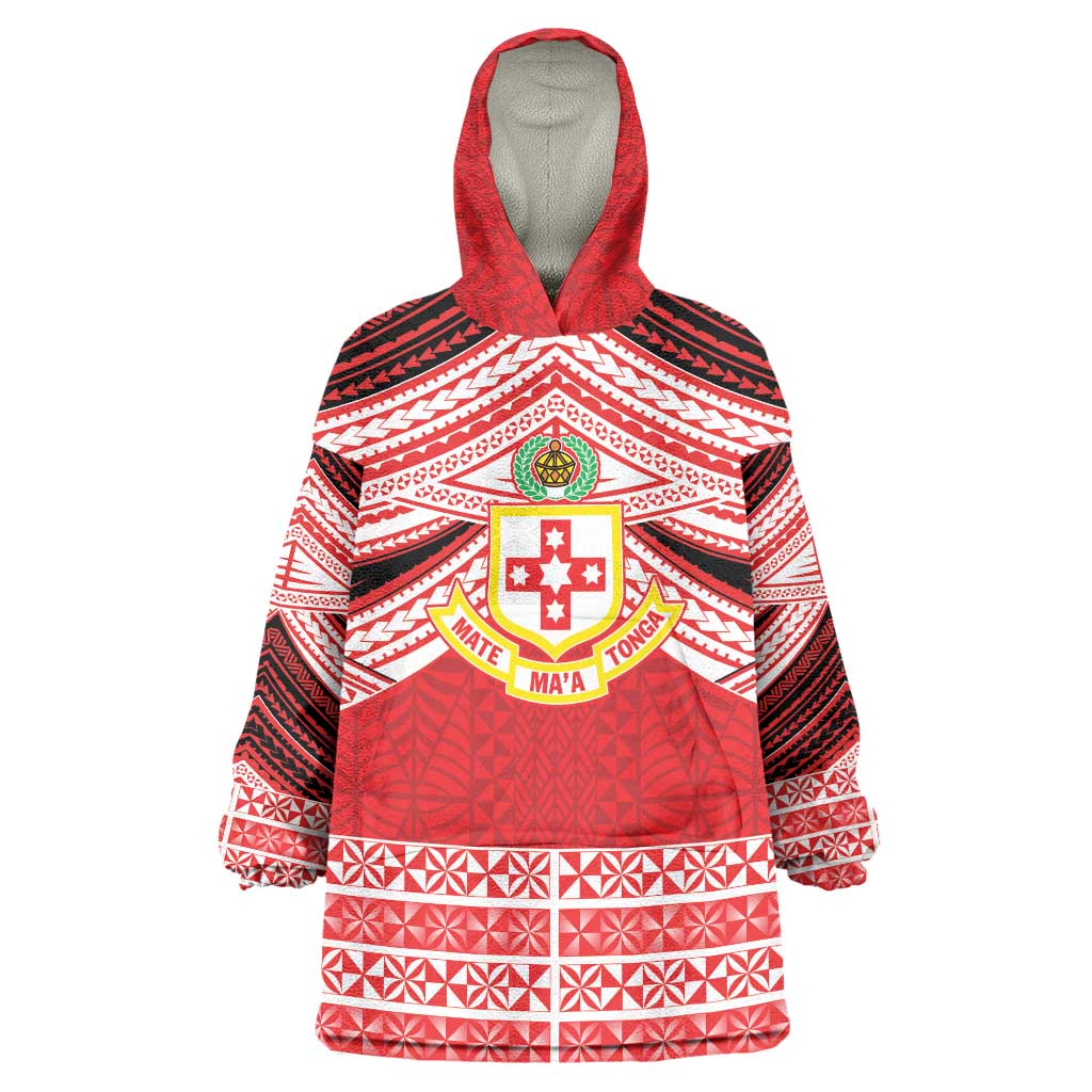Personalised Kolisi Tonga College Atele Wearable Blanket Hoodie Polynesian Ngatu Tribal LT9 One Size Red - Polynesian Pride