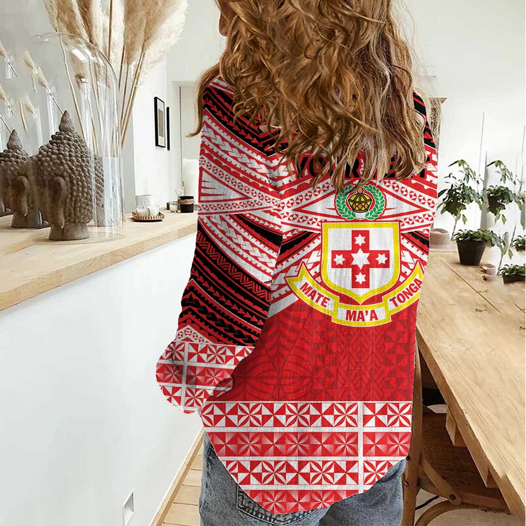 Personalised Kolisi Tonga College Atele Women Casual Shirt Polynesian Ngatu Tribal