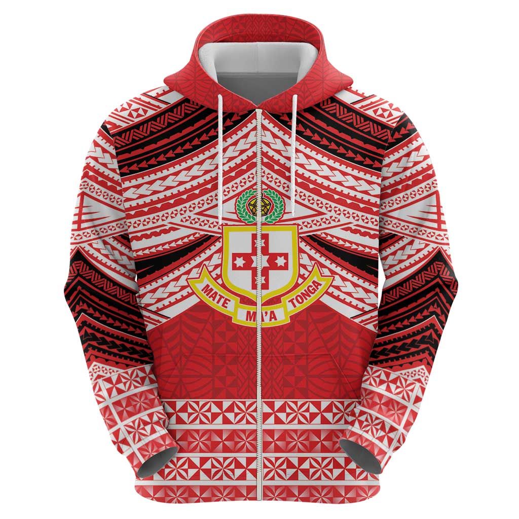 Personalised Kolisi Tonga College Atele Zip Hoodie Polynesian Ngatu Tribal