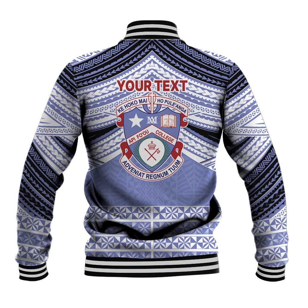 Personalised Tonga Apifoou College Baseball Jacket Polynesian Ngatu Tribal