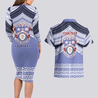 Personalised Tonga Apifoou College Couples Matching Long Sleeve Bodycon Dress and Hawaiian Shirt Polynesian Ngatu Tribal