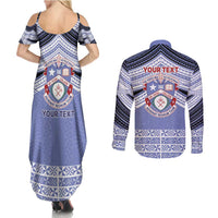 Personalised Tonga Apifoou College Couples Matching Summer Maxi Dress and Long Sleeve Button Shirt Polynesian Ngatu Tribal