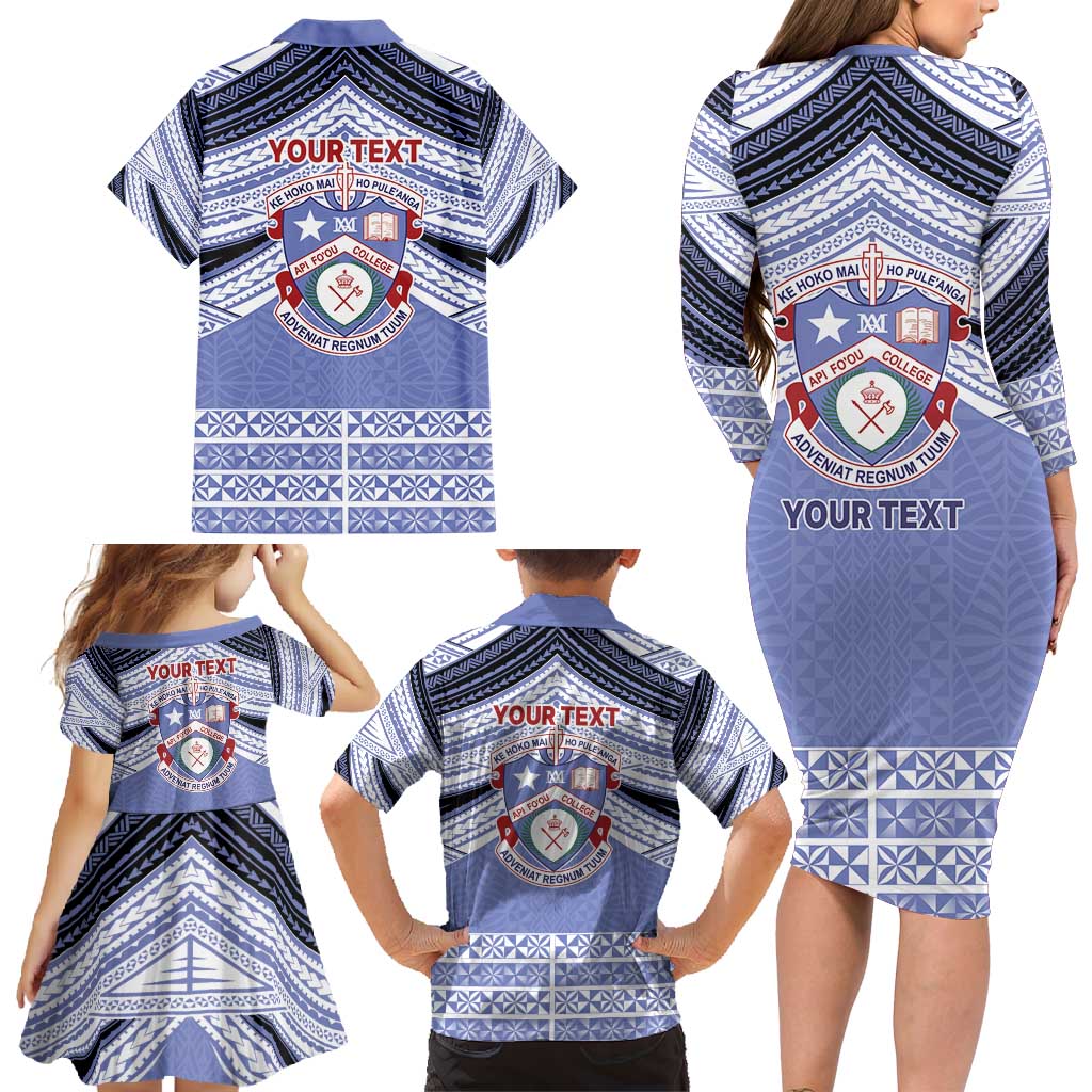 Personalised Tonga Apifoou College Family Matching Long Sleeve Bodycon Dress and Hawaiian Shirt Polynesian Ngatu Tribal LT9 - Polynesian Pride