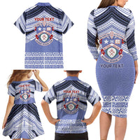 Personalised Tonga Apifoou College Family Matching Long Sleeve Bodycon Dress and Hawaiian Shirt Polynesian Ngatu Tribal LT9 - Polynesian Pride