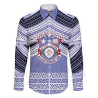 Personalised Tonga Apifoou College Family Matching Mermaid Dress and Hawaiian Shirt Polynesian Ngatu Tribal LT9 Dad's Shirt - Long Sleeve Blue - Polynesian Pride