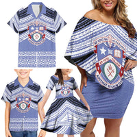 Personalised Tonga Apifoou College Family Matching Off Shoulder Short Dress and Hawaiian Shirt Polynesian Ngatu Tribal LT9 - Polynesian Pride