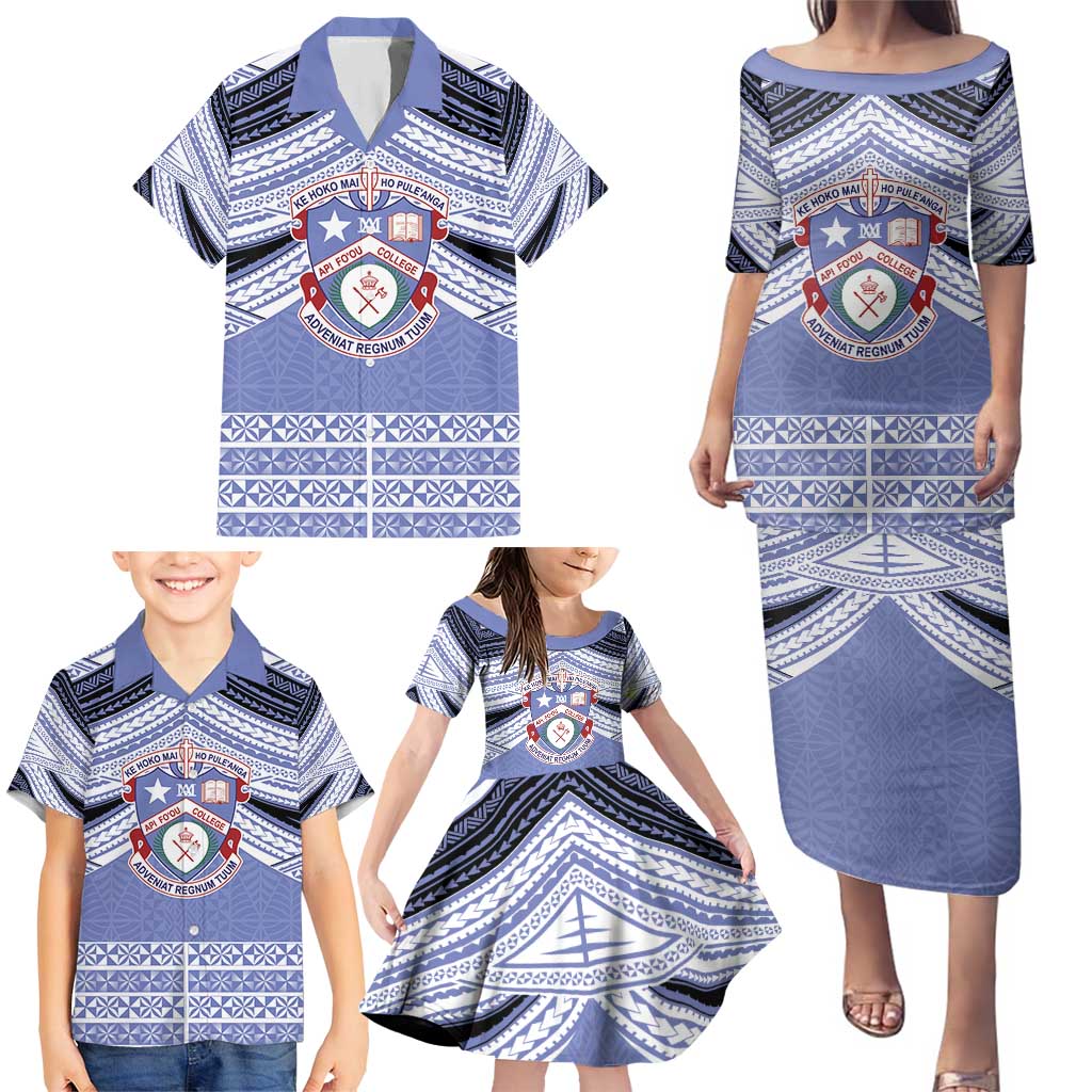 Personalised Tonga Apifoou College Family Matching Puletasi and Hawaiian Shirt Polynesian Ngatu Tribal