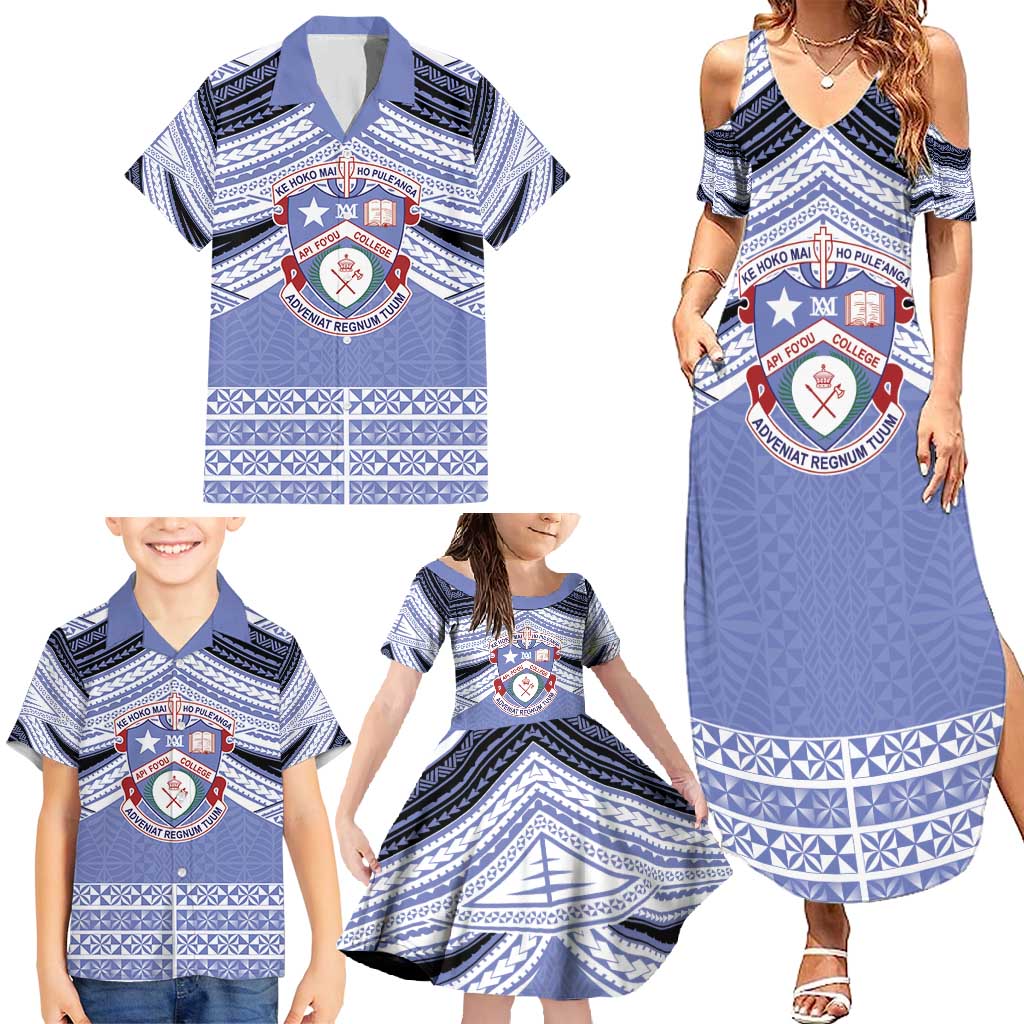 Personalised Tonga Apifoou College Family Matching Summer Maxi Dress and Hawaiian Shirt Polynesian Ngatu Tribal