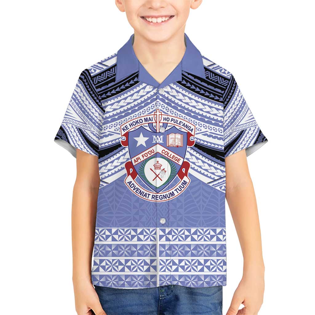 Personalised Tonga Apifoou College Family Matching Tank Maxi Dress and Hawaiian Shirt Polynesian Ngatu Tribal LT9 Son's Shirt Blue - Polynesian Pride