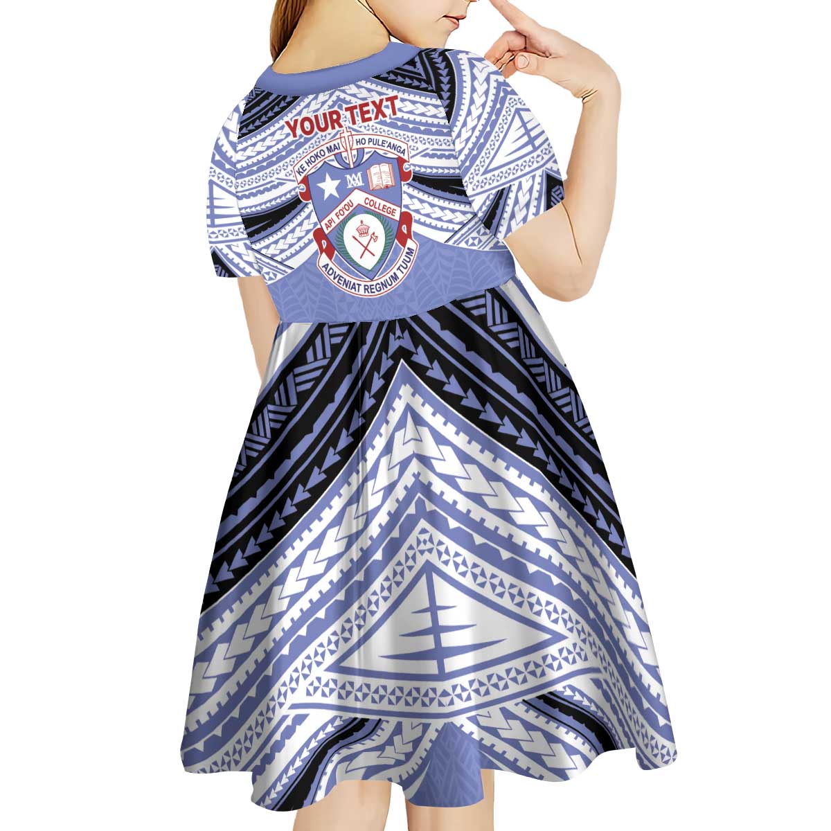 Personalised Tonga Apifoou College Kid Short Sleeve Dress Polynesian Ngatu Tribal