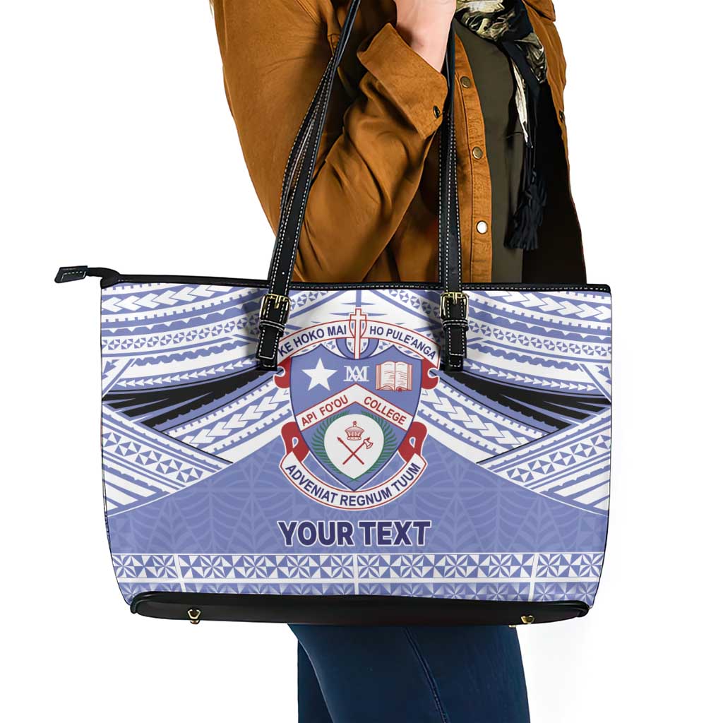 Personalised Tonga Apifoou College Leather Tote Bag Polynesian Ngatu Tribal