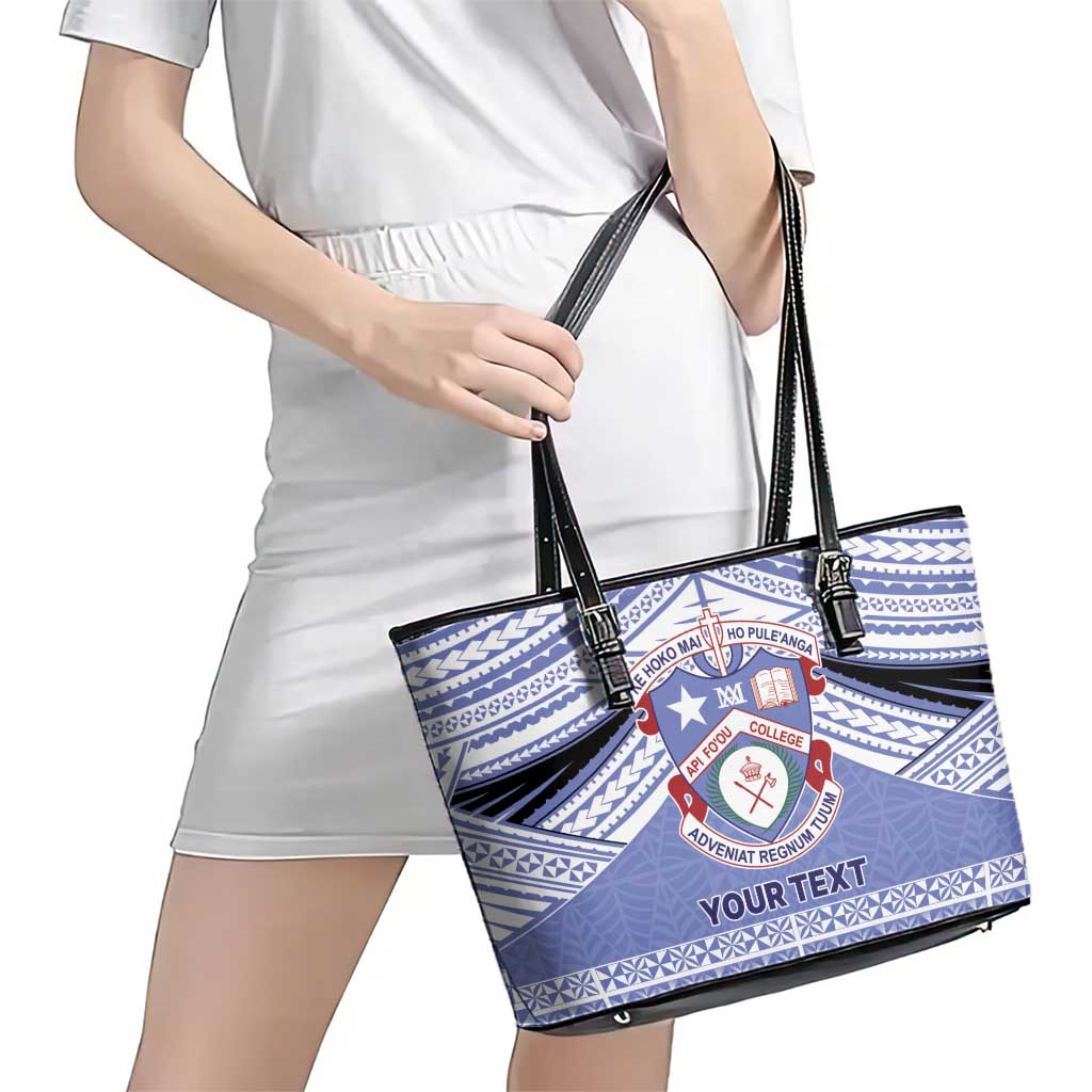 Personalised Tonga Apifoou College Leather Tote Bag Polynesian Ngatu Tribal
