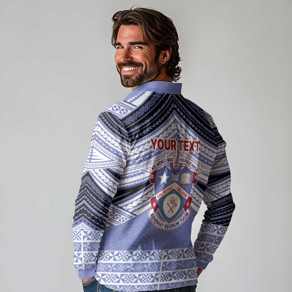 Personalised Tonga Apifoou College Long Sleeve Polo Shirt Polynesian Ngatu Tribal