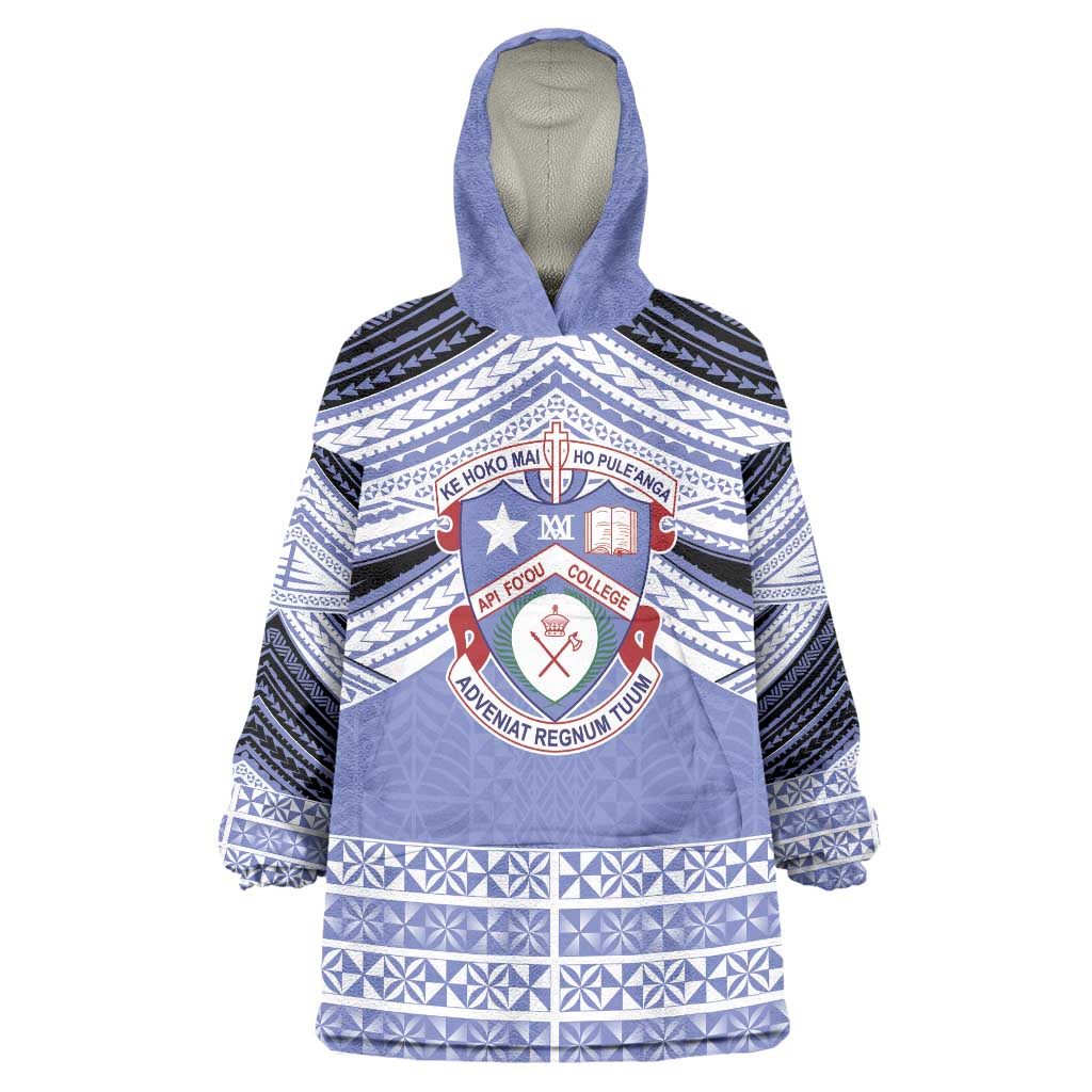 Personalised Tonga Apifoou College Wearable Blanket Hoodie Polynesian Ngatu Tribal LT9 One Size Blue - Polynesian Pride