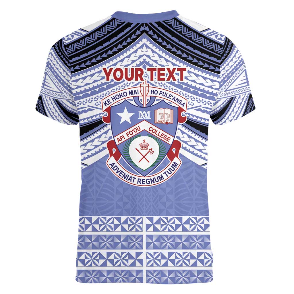 Personalised Tonga Apifoou College Women V-Neck T-Shirt Polynesian Ngatu Tribal