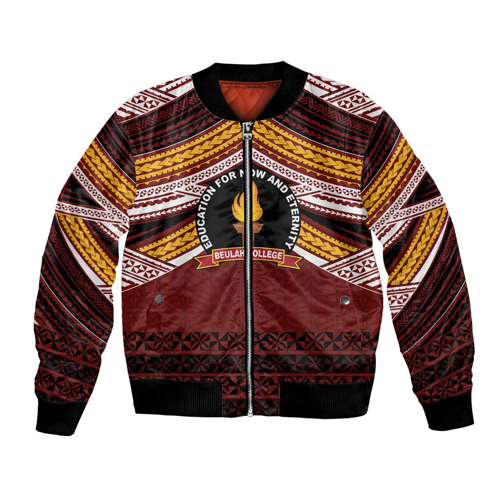 Personalised Tonga Beulah College Bomber Jacket Polynesian Ngatu Tribal