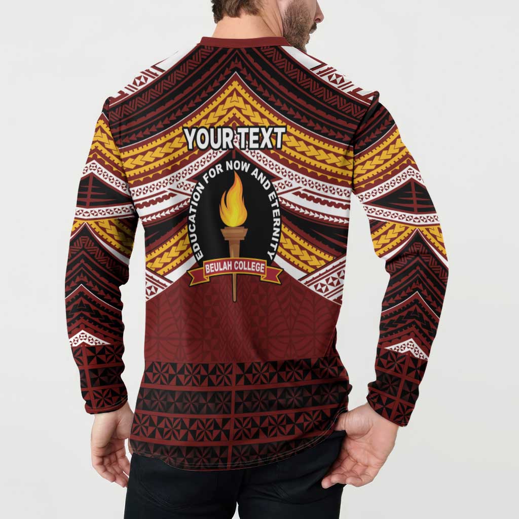 Personalised Tonga Beulah College Button Sweatshirt Polynesian Ngatu Tribal