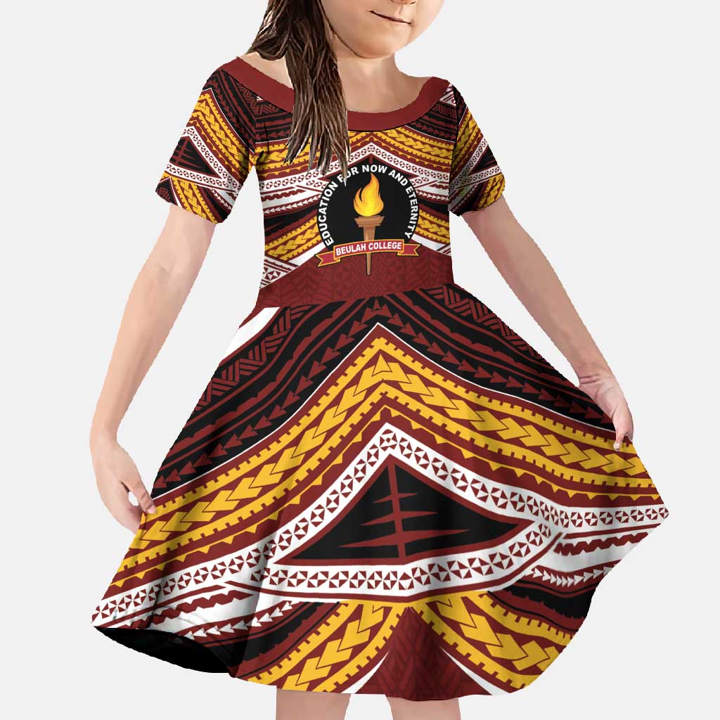 Personalised Tonga Beulah College Family Matching Long Sleeve Bodycon Dress and Hawaiian Shirt Polynesian Ngatu Tribal LT9 Daughter's Dress Red - Polynesian Pride