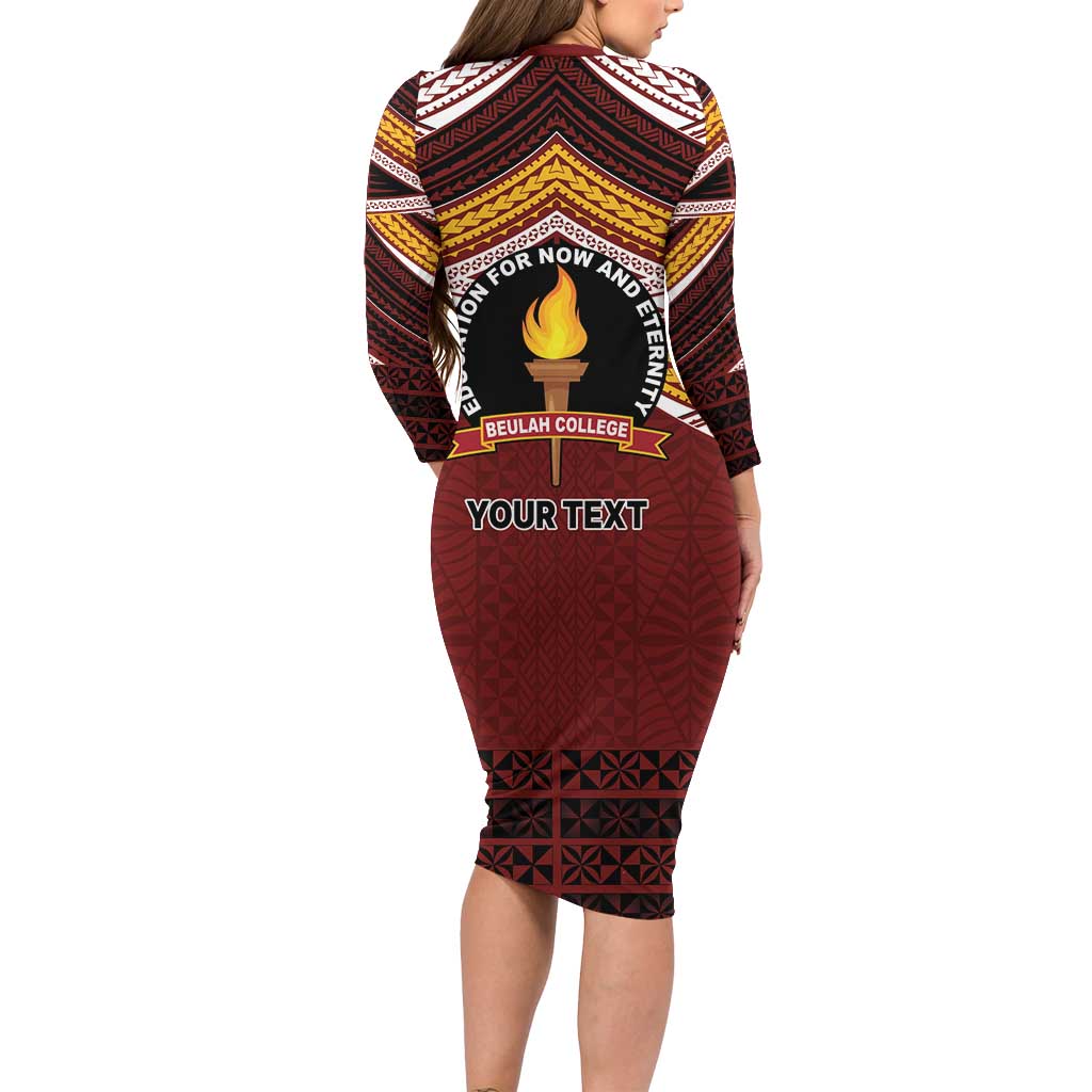 Personalised Tonga Beulah College Family Matching Long Sleeve Bodycon Dress and Hawaiian Shirt Polynesian Ngatu Tribal LT9 - Polynesian Pride
