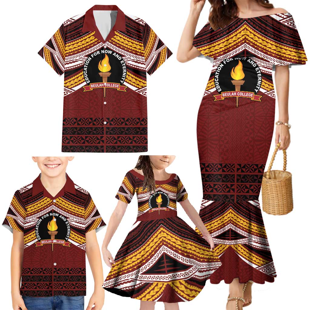 Personalised Tonga Beulah College Family Matching Mermaid Dress and Hawaiian Shirt Polynesian Ngatu Tribal LT9 - Polynesian Pride