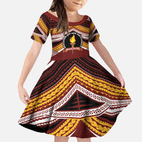 Personalised Tonga Beulah College Family Matching Short Sleeve Bodycon Dress and Hawaiian Shirt Polynesian Ngatu Tribal LT9 Daughter's Dress Red - Polynesian Pride