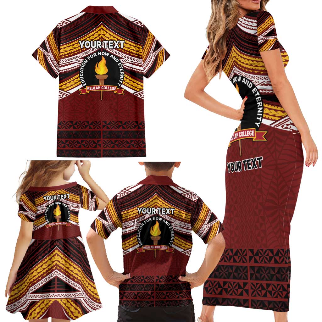 Personalised Tonga Beulah College Family Matching Short Sleeve Bodycon Dress and Hawaiian Shirt Polynesian Ngatu Tribal LT9 - Polynesian Pride