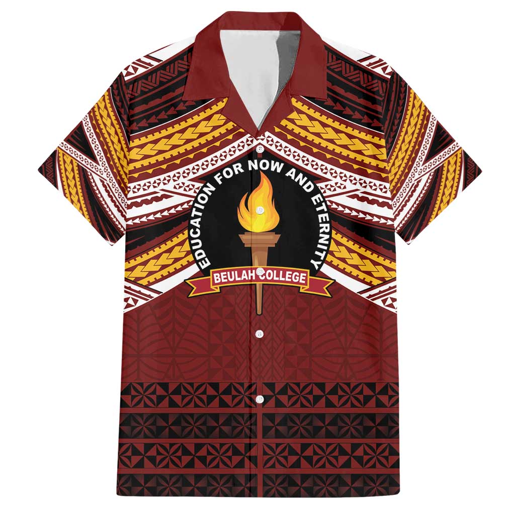 Personalised Tonga Beulah College Family Matching Short Sleeve Bodycon Dress and Hawaiian Shirt Polynesian Ngatu Tribal LT9 Dad's Shirt - Short Sleeve Red - Polynesian Pride