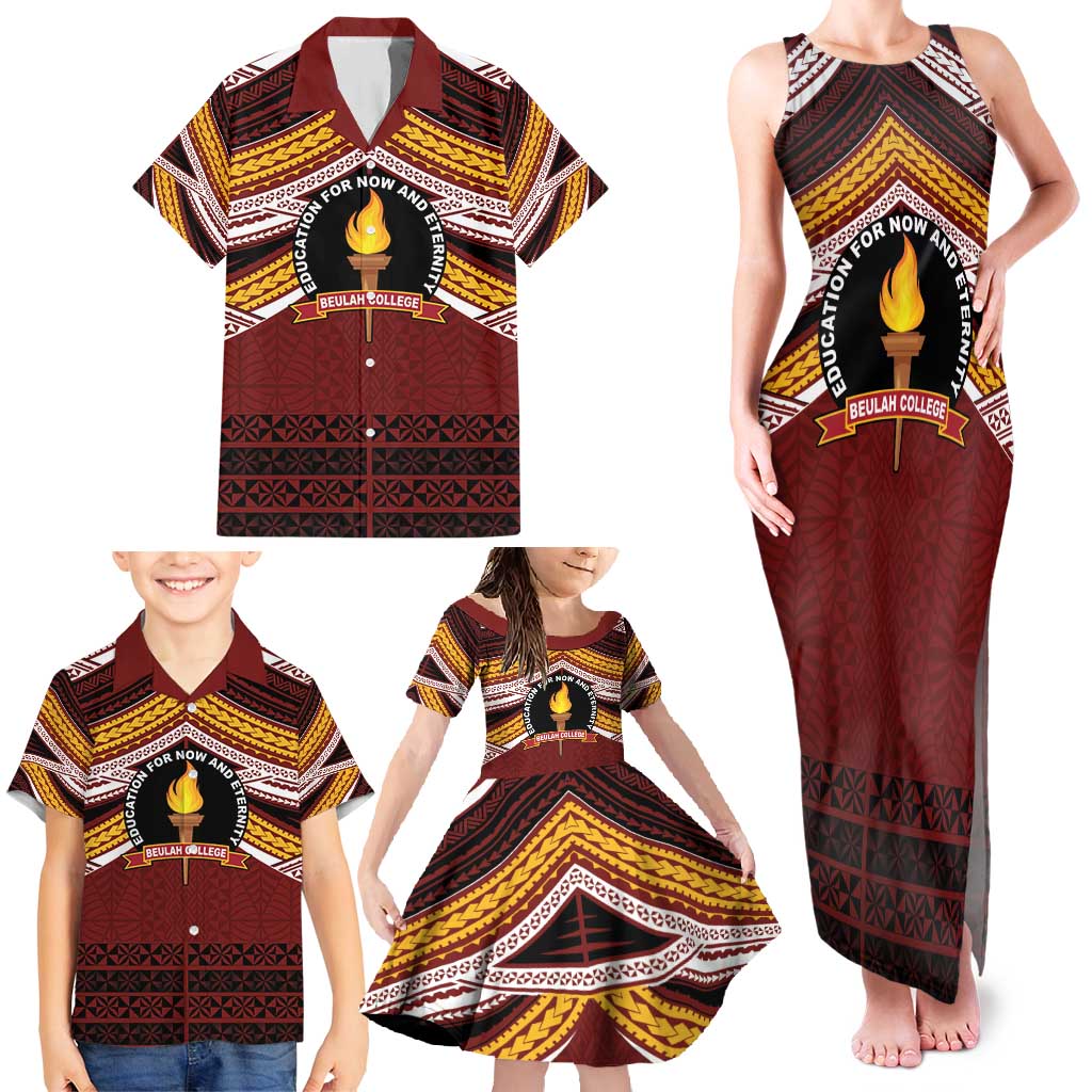 Personalised Tonga Beulah College Family Matching Tank Maxi Dress and Hawaiian Shirt Polynesian Ngatu Tribal LT9 - Polynesian Pride