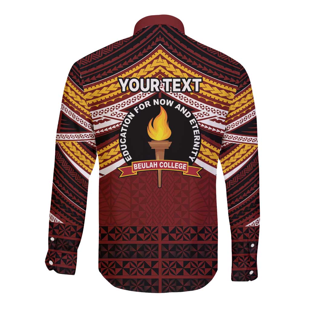 Personalised Tonga Beulah College Long Sleeve Button Shirt Polynesian Ngatu Tribal