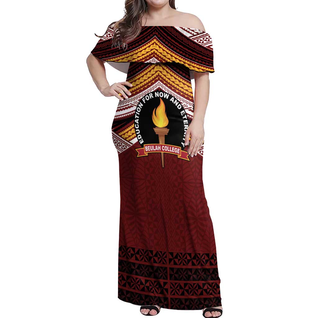 Personalised Tonga Beulah College Off Shoulder Maxi Dress Polynesian Ngatu Tribal