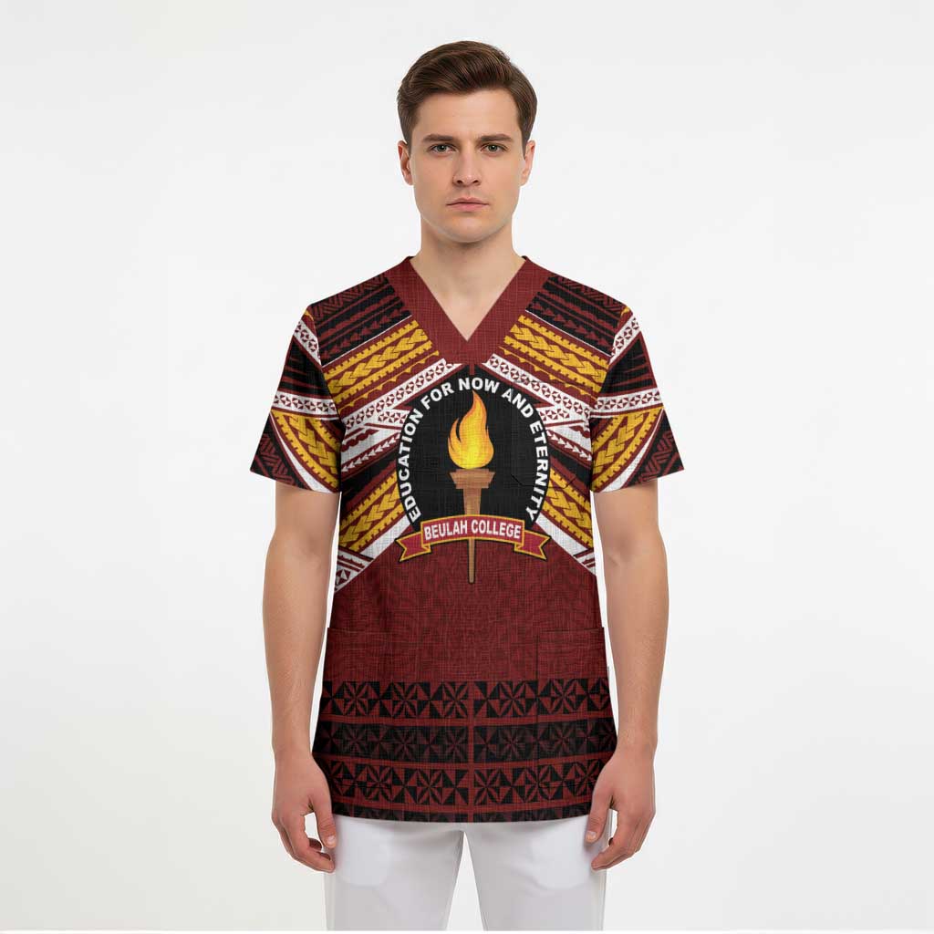 Personalised Tonga Beulah College Scrub Top Polynesian Ngatu Tribal - Polynesian Pride
