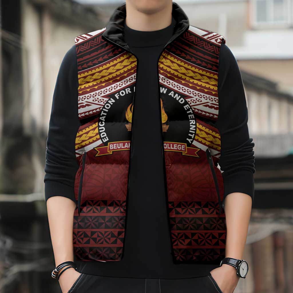 Personalised Tonga Beulah College Sleeveless Puffer Jacket Polynesian Ngatu Tribal - Polynesian Pride