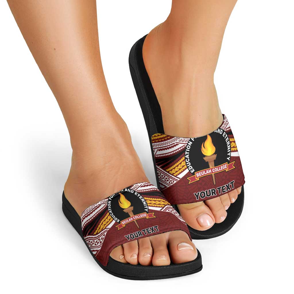 Personalised Tonga Beulah College Slide Sandals Polynesian Ngatu Tribal - Polynesian Pride