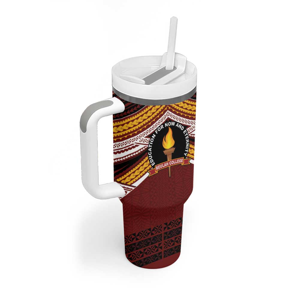 Personalised Tonga Beulah College Tumbler With Handle Polynesian Ngatu Tribal
