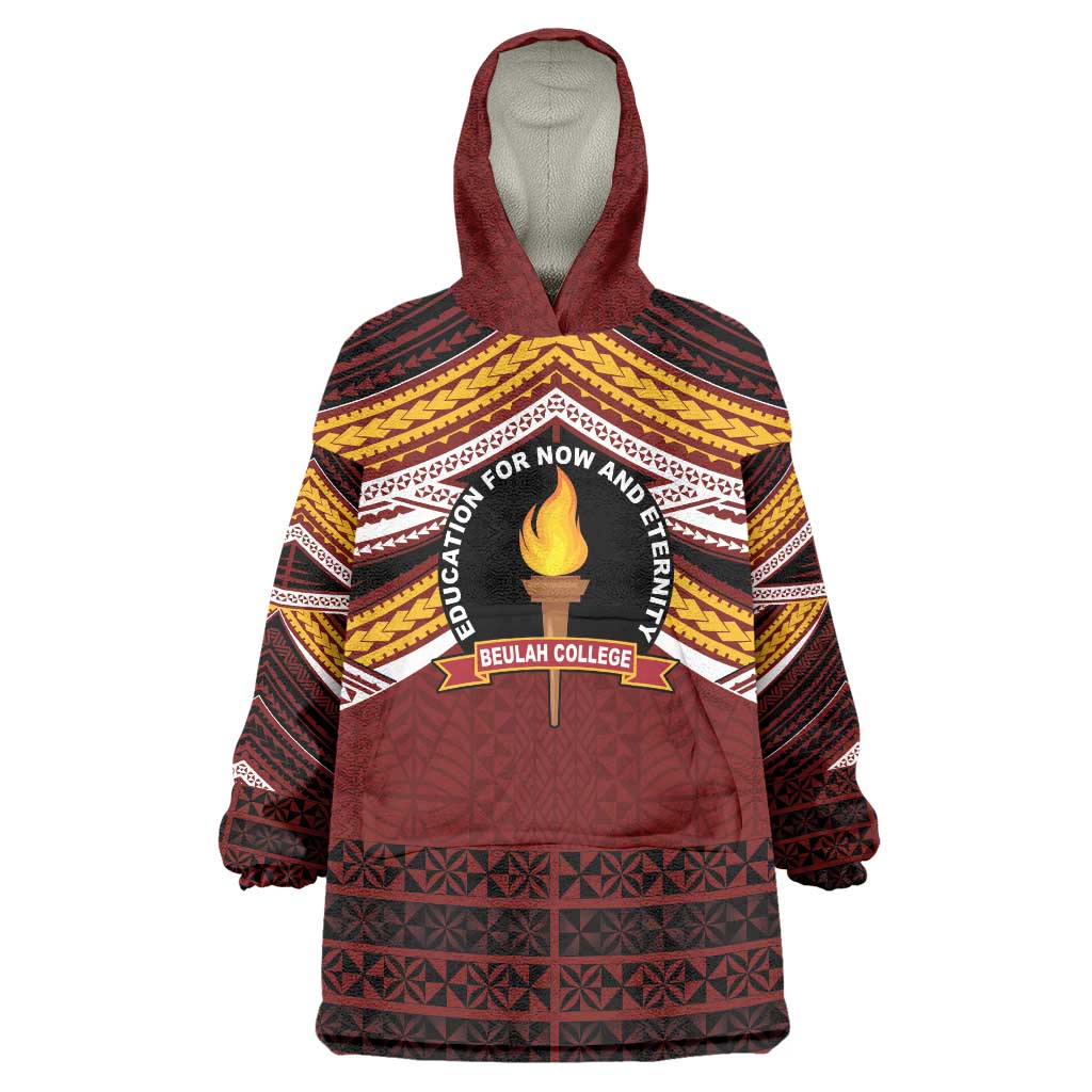 Personalised Tonga Beulah College Wearable Blanket Hoodie Polynesian Ngatu Tribal LT9 One Size Red - Polynesian Pride