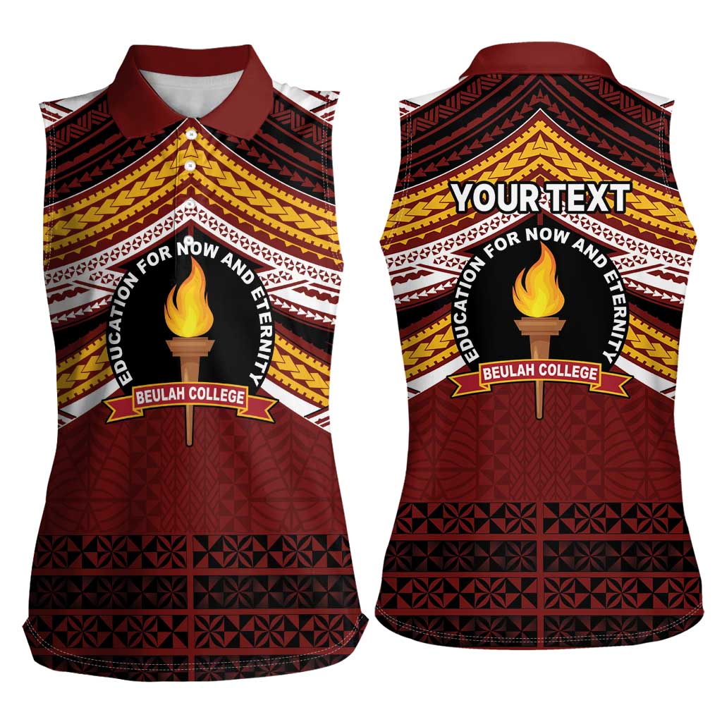 Personalised Tonga Beulah College Women Sleeveless Polo Shirt Polynesian Ngatu Tribal