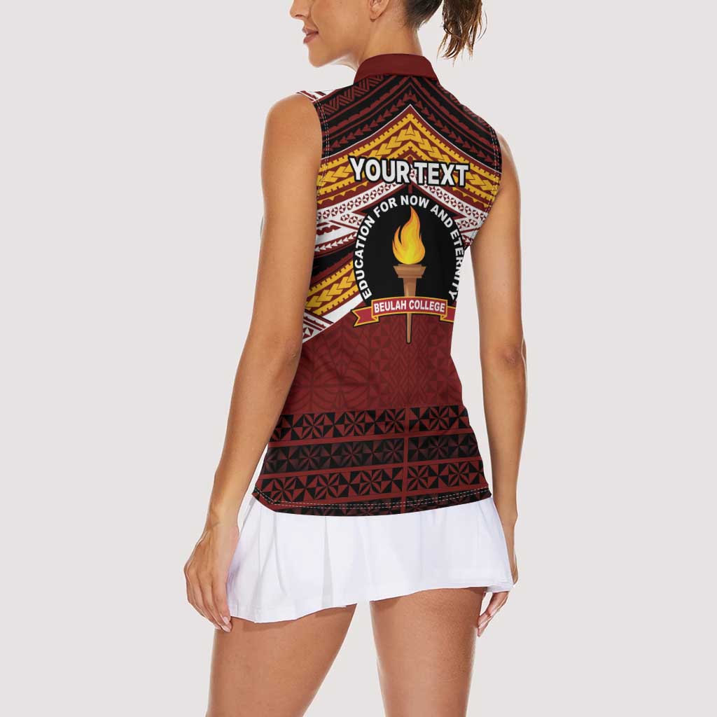 Personalised Tonga Beulah College Women Sleeveless Polo Shirt Polynesian Ngatu Tribal