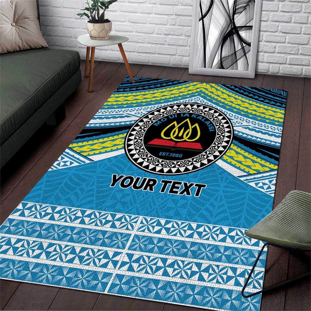 Personalised Tonga Lavengamalie College Area Rug Polynesian Ngatu Tribal LT9 Blue - Polynesian Pride