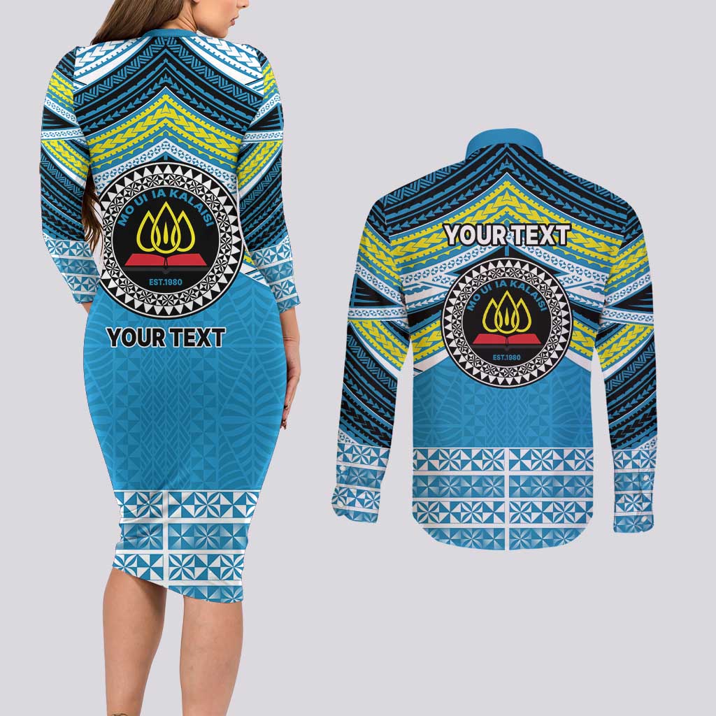 Personalised Tonga Lavengamalie College Couples Matching Long Sleeve Bodycon Dress and Long Sleeve Button Shirt Polynesian Ngatu Tribal