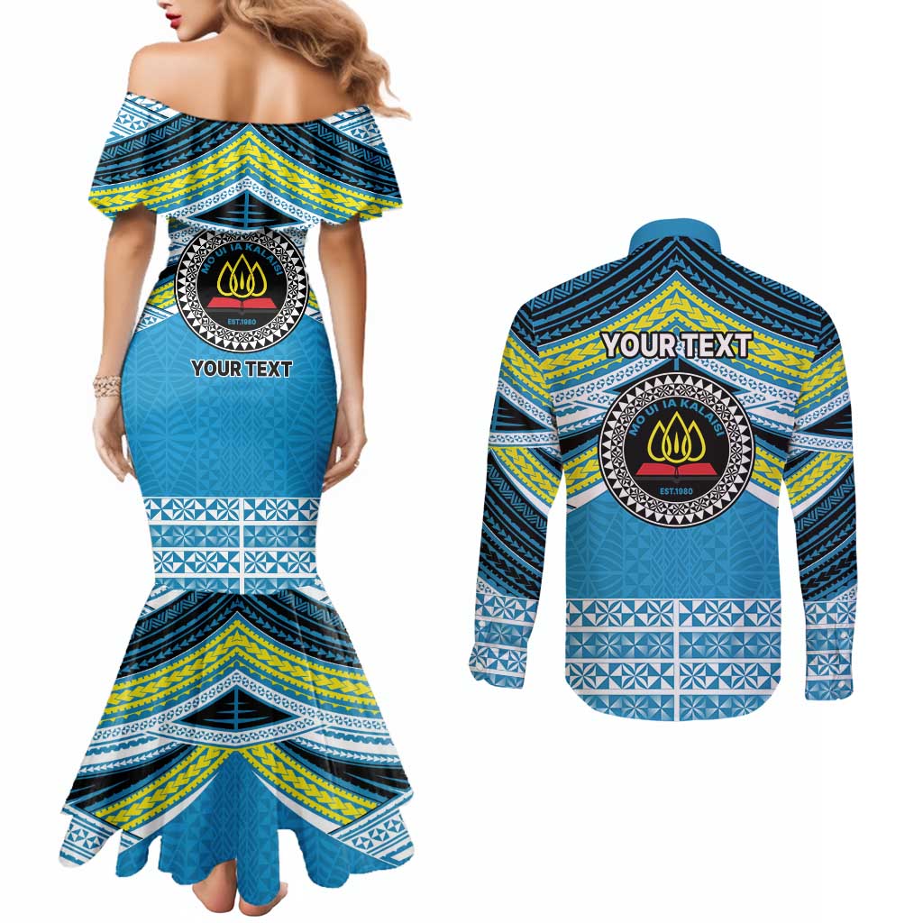 Personalised Tonga Lavengamalie College Couples Matching Mermaid Dress and Long Sleeve Button Shirt Polynesian Ngatu Tribal