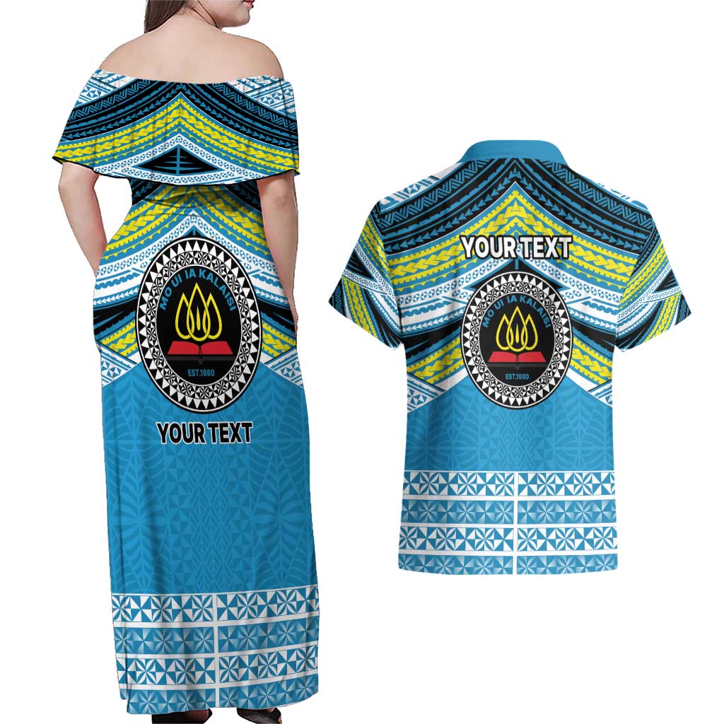 Personalised Tonga Lavengamalie College Couples Matching Off Shoulder Maxi Dress and Hawaiian Shirt Polynesian Ngatu Tribal LT9 - Polynesian Pride