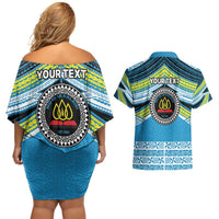 Personalised Tonga Lavengamalie College Couples Matching Off Shoulder Short Dress and Hawaiian Shirt Polynesian Ngatu Tribal LT9 - Polynesian Pride