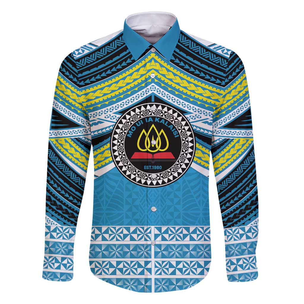 Personalised Tonga Lavengamalie College Family Matching Mermaid Dress and Hawaiian Shirt Polynesian Ngatu Tribal LT9 Dad's Shirt - Long Sleeve Blue - Polynesian Pride