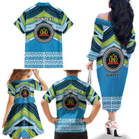 Personalised Tonga Lavengamalie College Family Matching Off The Shoulder Long Sleeve Dress and Hawaiian Shirt Polynesian Ngatu Tribal
