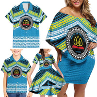 Personalised Tonga Lavengamalie College Family Matching Off Shoulder Short Dress and Hawaiian Shirt Polynesian Ngatu Tribal LT9 - Polynesian Pride