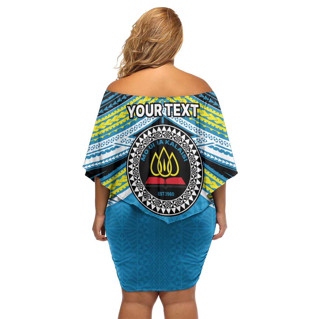 Personalised Tonga Lavengamalie College Family Matching Off Shoulder Short Dress and Hawaiian Shirt Polynesian Ngatu Tribal LT9 - Polynesian Pride
